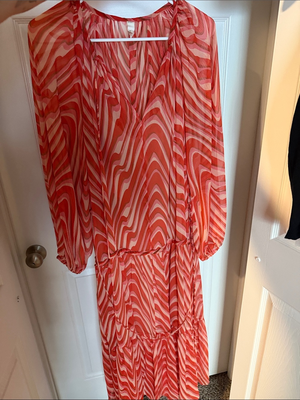 Mango Coral and Ivory Swirl Maxi Dress